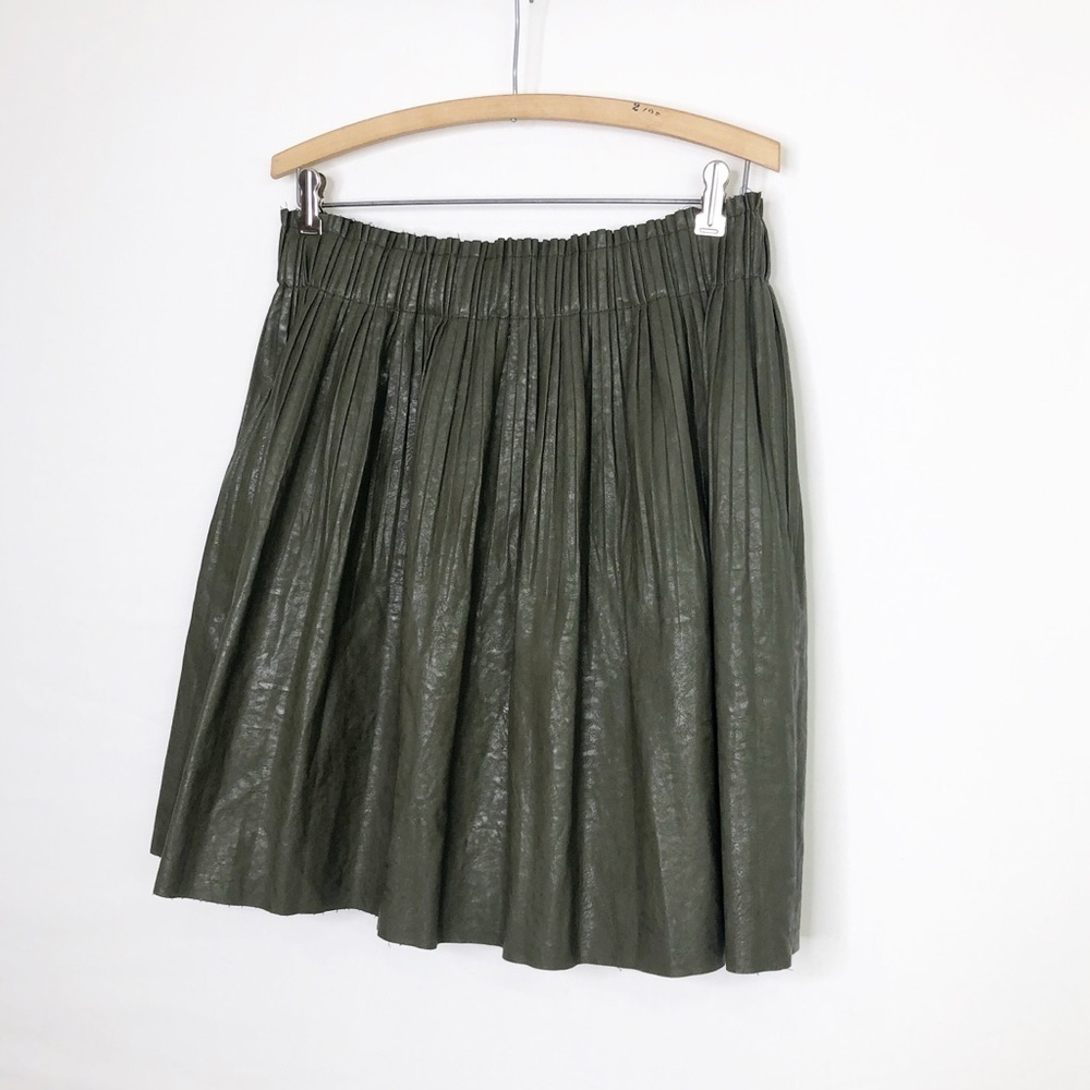 Anthropologie olive green faux, leather pleated skirt - Picture 10 of 11